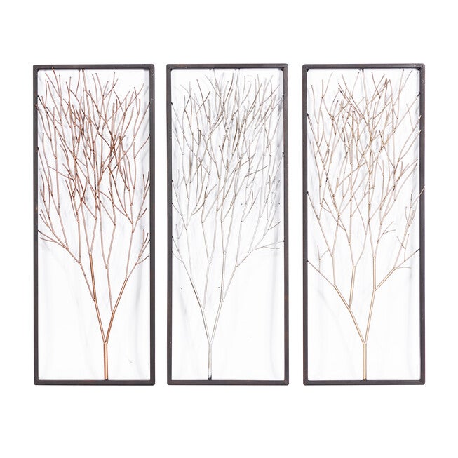 Set Of 3 Black Metal Modern Floral Wall Decor, BLACK, hi-res image number 0