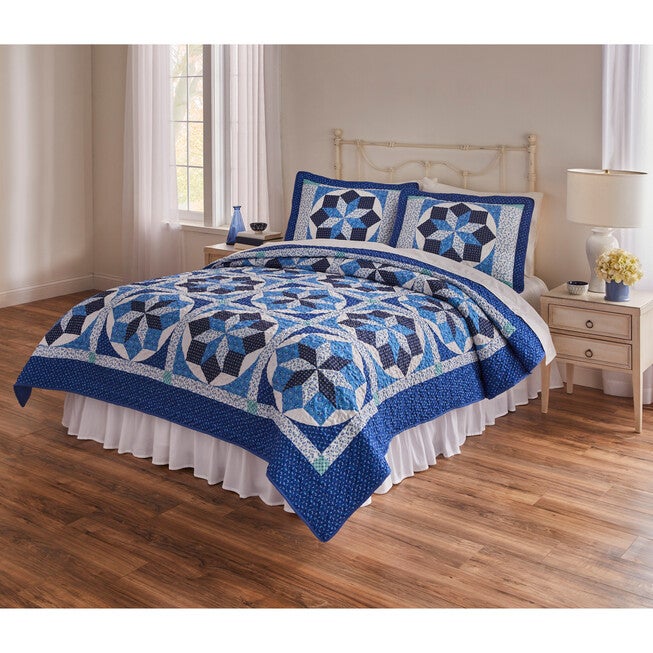 Qulit, Starburst Printed Patchwork Quilt Collection, BLUE MULTI, hi-res image number 0