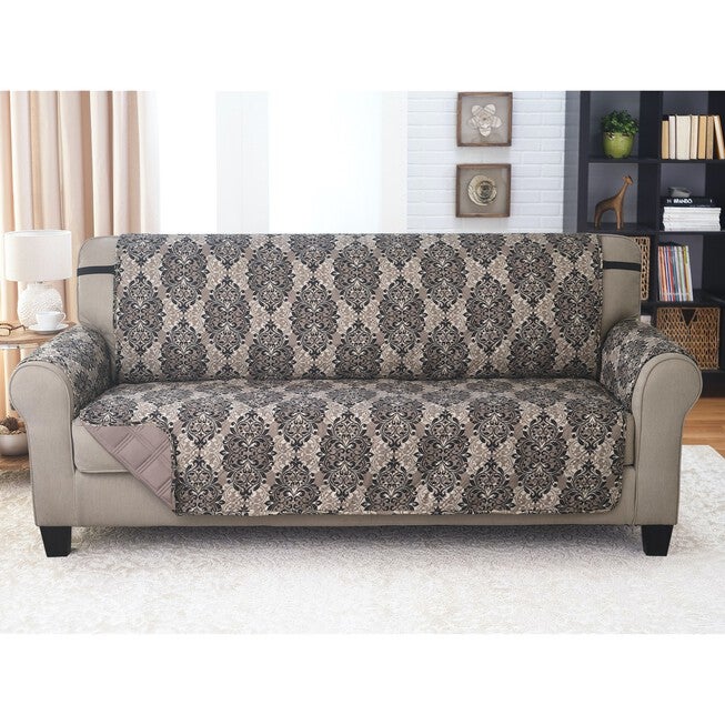 Printed Reversible Quilted Xl Sofa Protector, BLACK TAUPE, hi-res image number 0