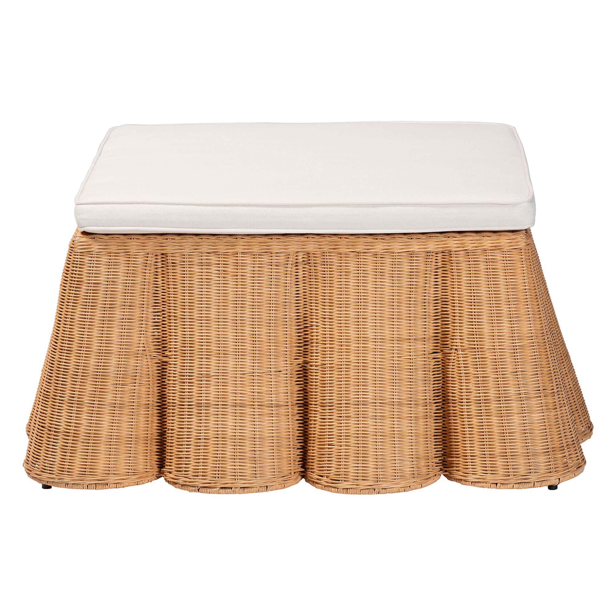 Palm Scallop Natural Rattan Ottoman, 39 inches Square, LIGHT HONEY, alternate image number 2