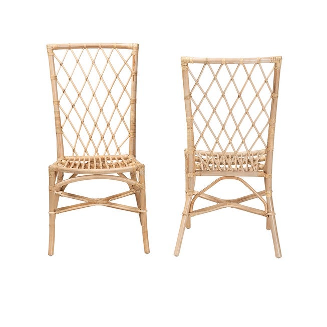 Doria Modern Bohemian Natural Brown Rattan 2-Piece Dining Chair Set, , on-hover image number null