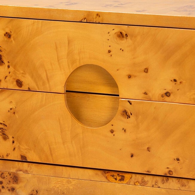 Kayla Modern and Contemporary Natural Light Mappa Real Burl Wood 2-Drawer Nightstand, LIGHT MAPPA BURL, alternate image number 5