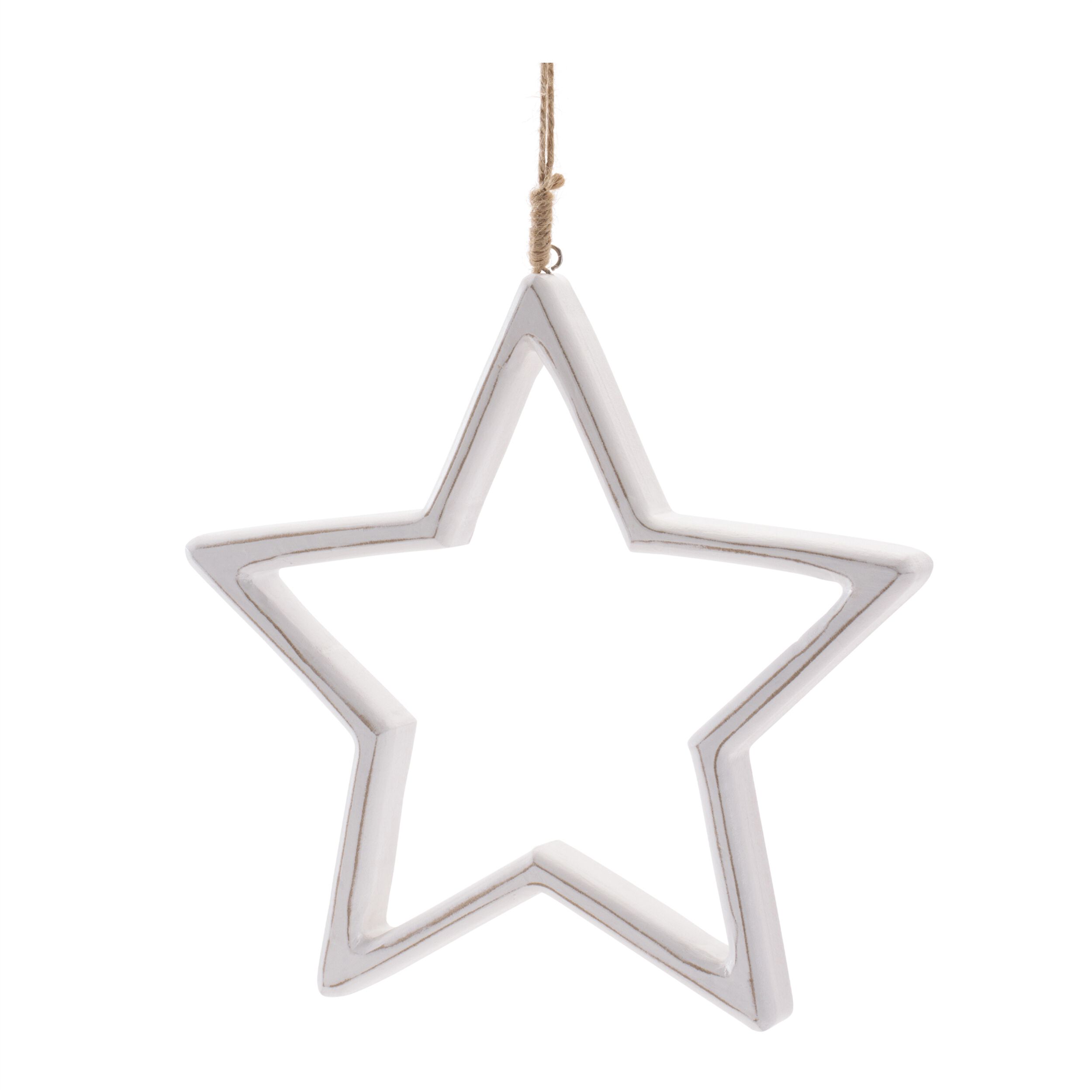 Carved Wooden Star Ornament (Set of 2), WHITE BROWN, alternate image number 2