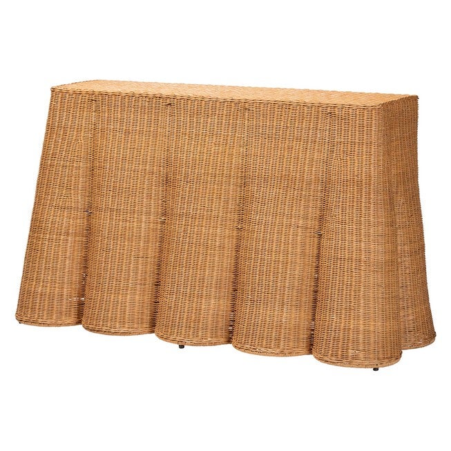 Palm Bohemian Honey Scallop Rattan Console Table, HONEY, hi-res image number null