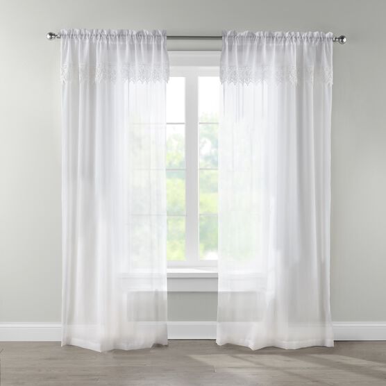 Crushed Voile Rod-Pocket Panel with Attached Layered Valance, Crushed Voile Rod-Pocket Panel with Attached Layered Valance,