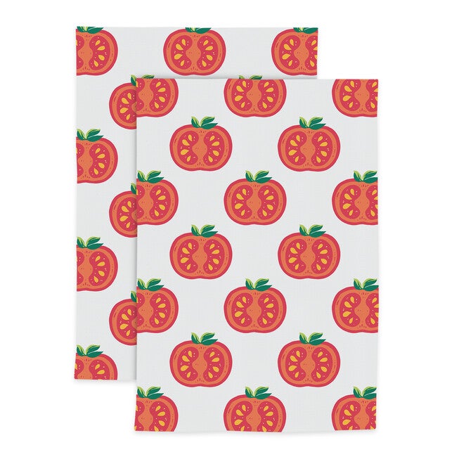 Foodie Designer Print Kitchen Dish Towel, Set 2, RED WHITE, hi-res image number null