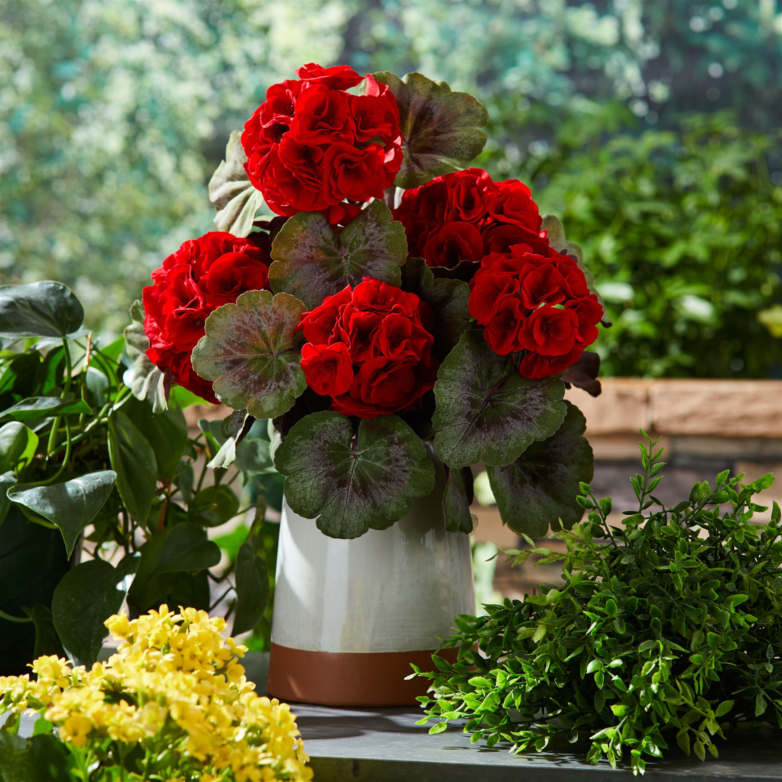 Geranium Floral Bush Set of 2, RED GREEN, alternate image number 1