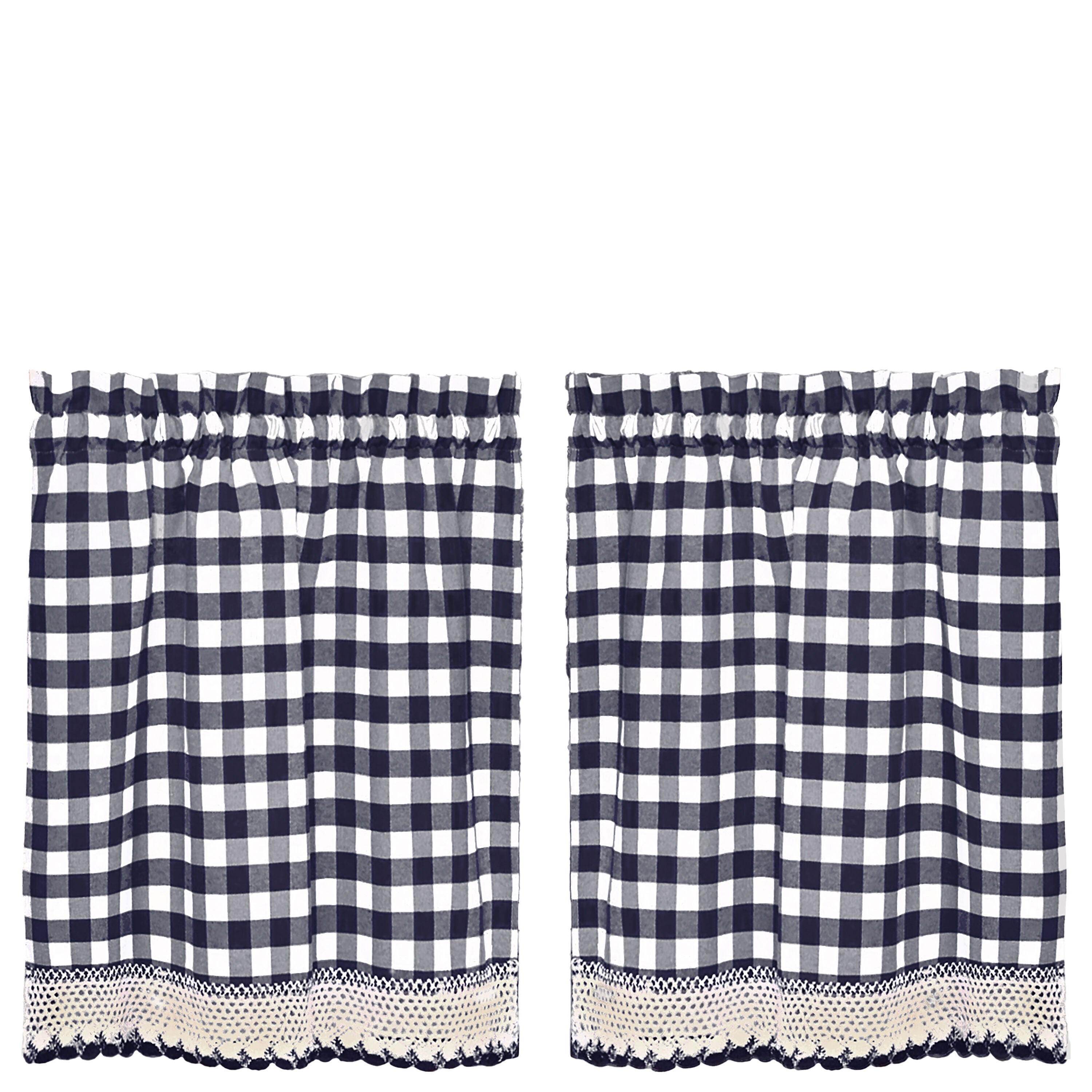 Buffalo Check Window Curtain Tier Pair - 58x36 - Navy, NAVY, alternate image number 1