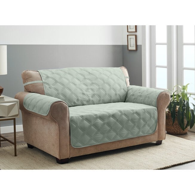 Hampton Diamond Secure Fit Loveseat Furniture Cover, CELADON, hi-res image number null