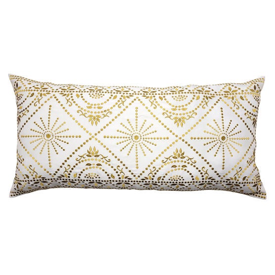 Edie @ Home Indoor/Outdoor Embroidered Tile Oblong Decorative Throw Pillow 15X30, Black/White, WHITE CITRON, hi-res image number null