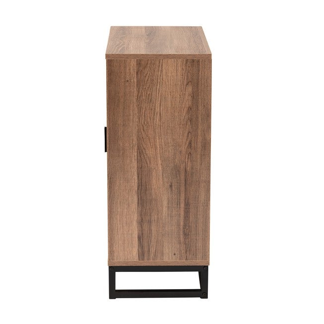 Josephine Mid-Century Modern Transitional Two-Tone Walnut And Natural Brown Finished Wood And Black Metal 2-Door Storage Cabinet, , alternate image number null