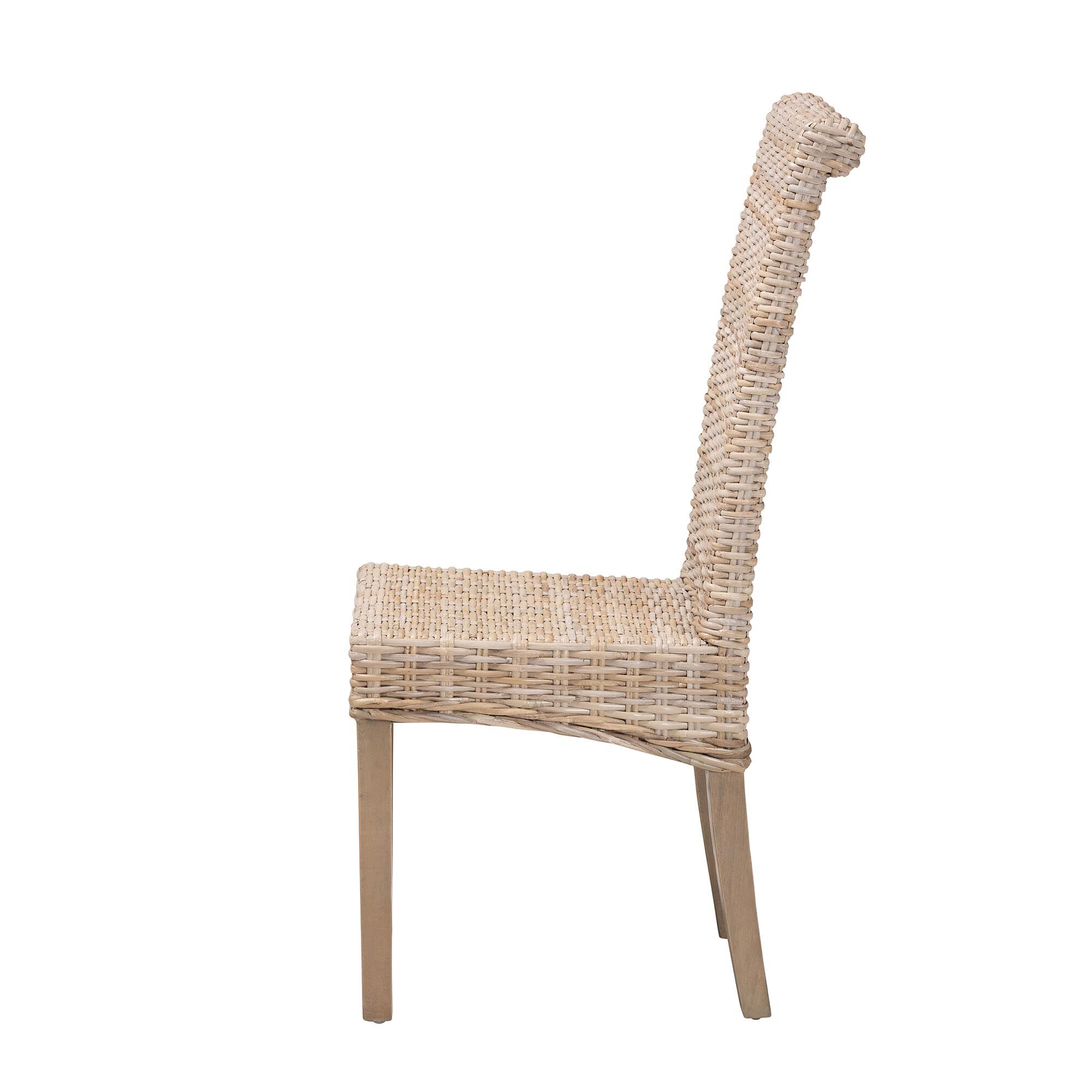 Santiago Bohemian Grey Natural Kubu Rattan and Mango Wood Dining Chair, GREY, alternate image number 4