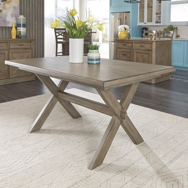 Mountain Lodge Rectangular Trestle Dining Table , MULTI GRAY, hi-res image number 0