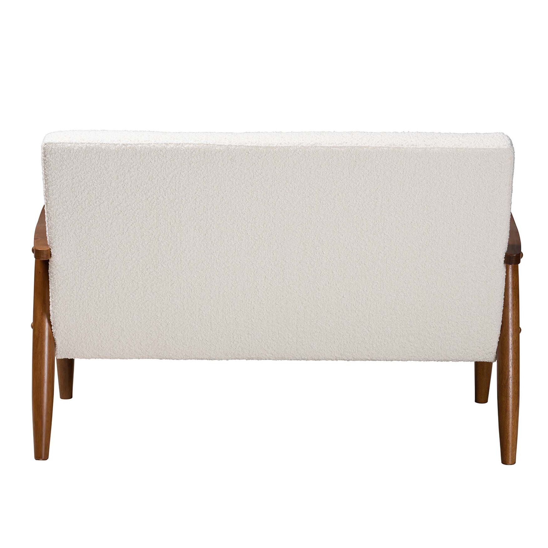 Stratton Mid-Century Modern Cream Boucle Fabric And Walnut Brown Finished Wood Loveseat, , alternate image number 3