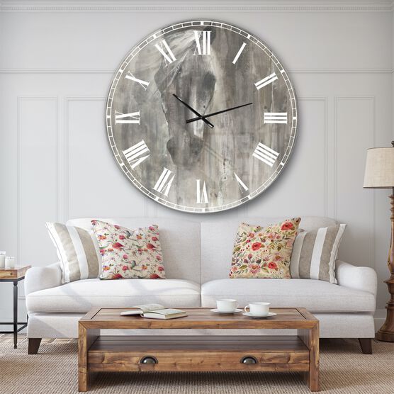 Farmhouse Horse Farmhouse Wall Clock, GREY, hi-res image number null