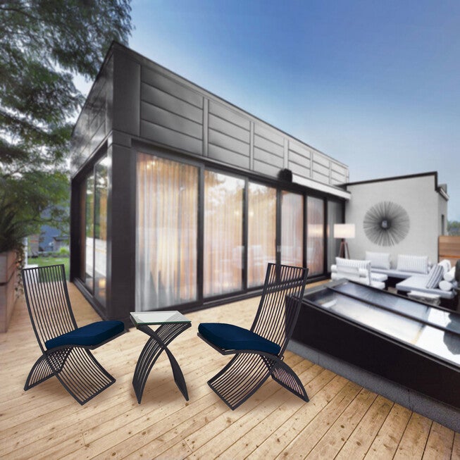 Set Of 3 Black Metal Eclectic Outdoor Seating Set, , alternate image number null