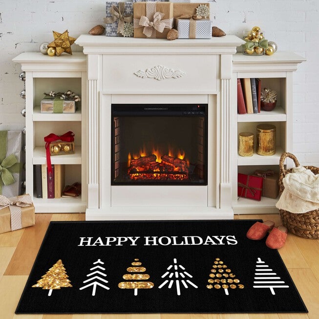 Holiday Trees Black Kitchen Rug, , alternate image number null