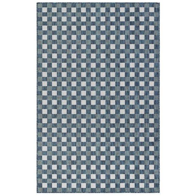 Liora Manne Carmel Gingham Indoor/Outdoor Rug 23 inchesX7 feet 6 inches, NAVY, hi-res image number 0