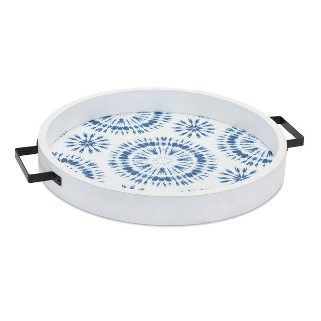 Tray (Set of 2) 14.75 inchesD x 1.75 inchesH Wood, BLUE/WHITE, alternate image number null