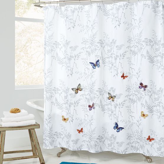 Butterfly Shower Curtain, WHITE, hi-res image number null