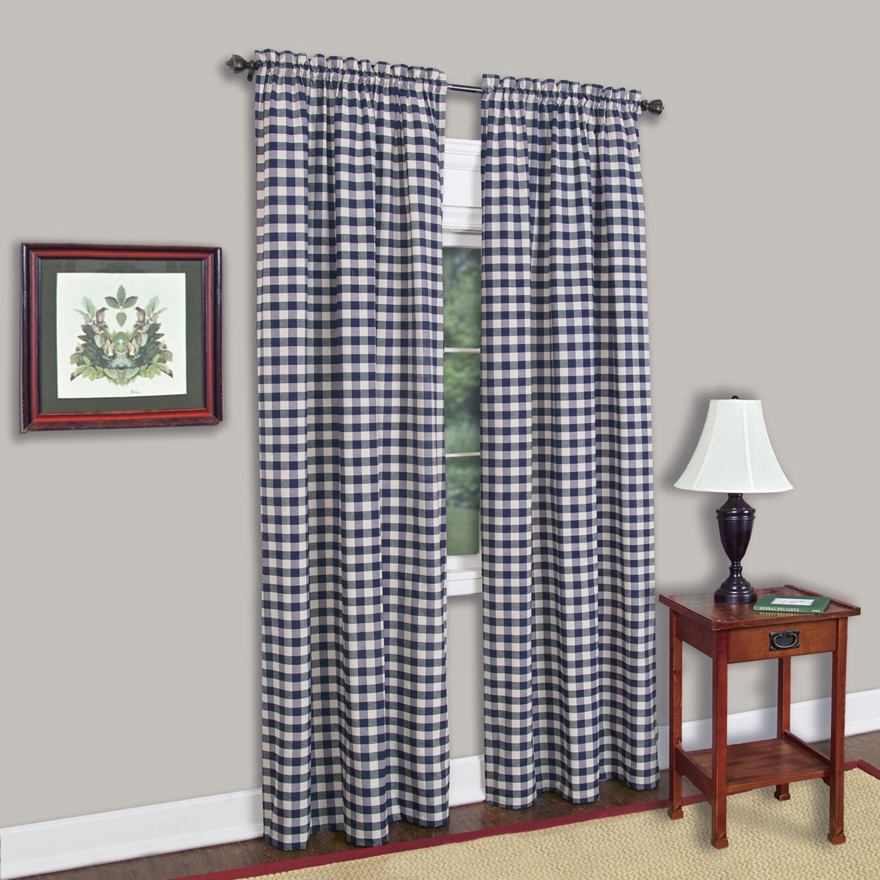 Buffalo Check Window Curtain Panel, NAVY, hi-res image number 0