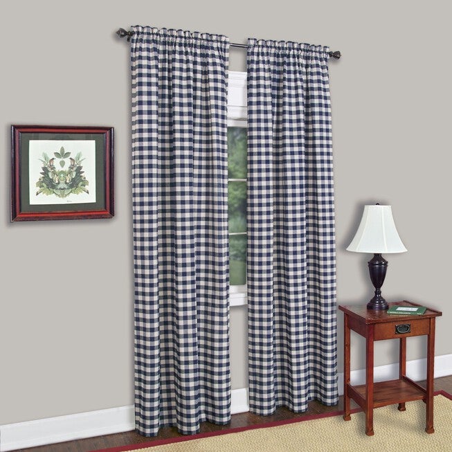 Simple Buffalo Check Window Curtain Panel, Navy | Brylane Home