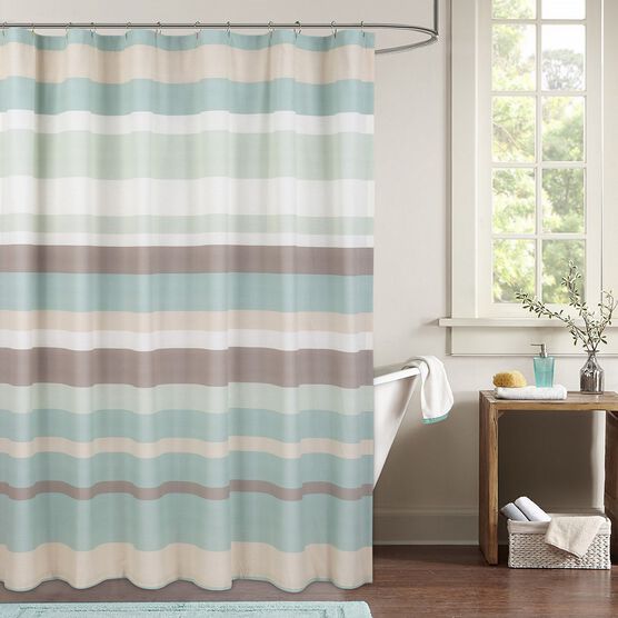 Coastal Stripe Shower Curtain Brylane, Beige Blue Green Shower Curtain