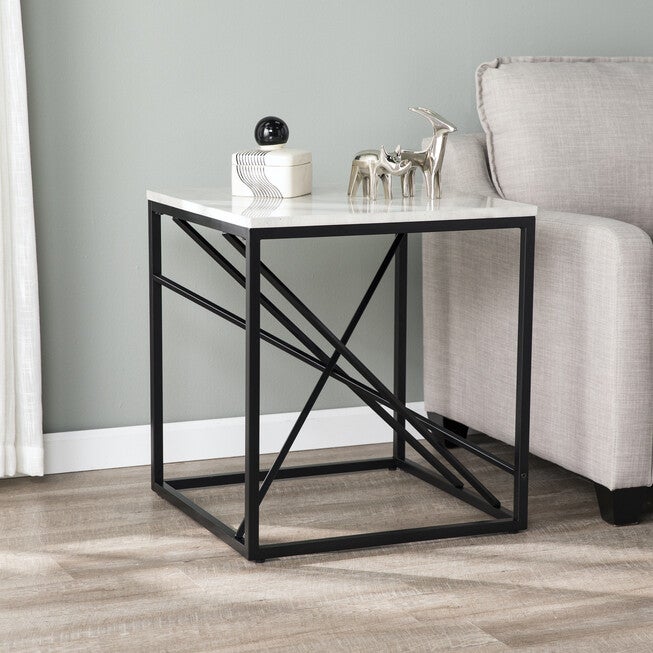 Arendal Faux Marble End Table, WHITE, hi-res image number 0