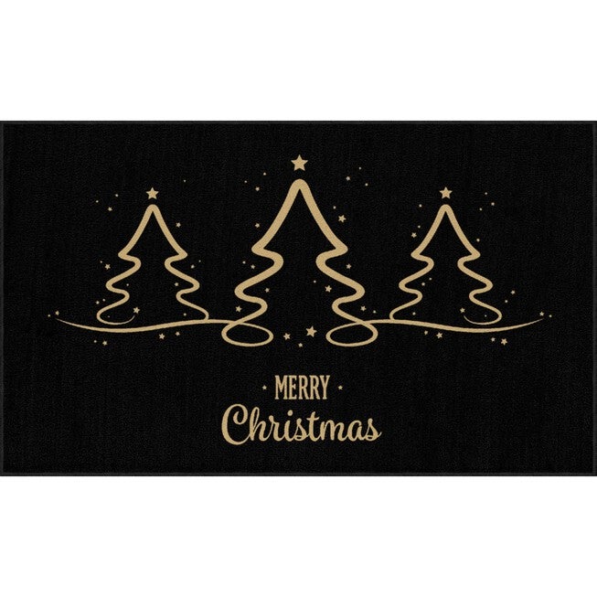 Calligraphy Trees Black Kitchen Rug, BLACK, hi-res image number null