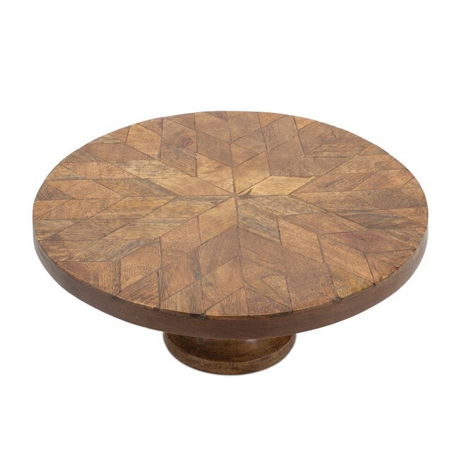 Mango Wood Pedestal Tray 10.5 inchesD, BROWN, alternate image number 1