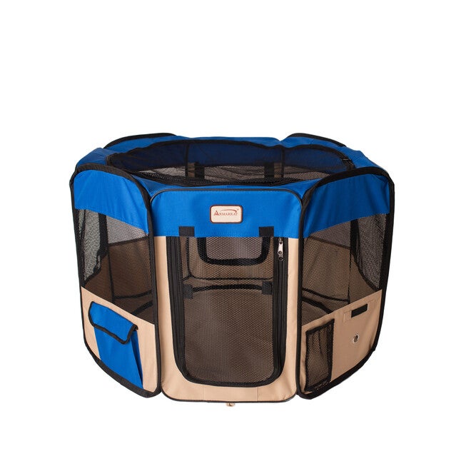 Portable Pet Dog Kitten Playpen In Blue And Beige Combo, , alternate image number 7