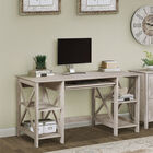 Honduras Washed Gray 58-Inch Writing Desk With 1 Laptop Credenza And 2 Open Shelf Writing Desk, , on-hover image number null