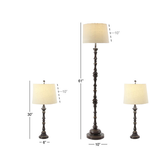 Set Of 3 Brown Polystone Traditional Floor Lamp, , alternate image number null