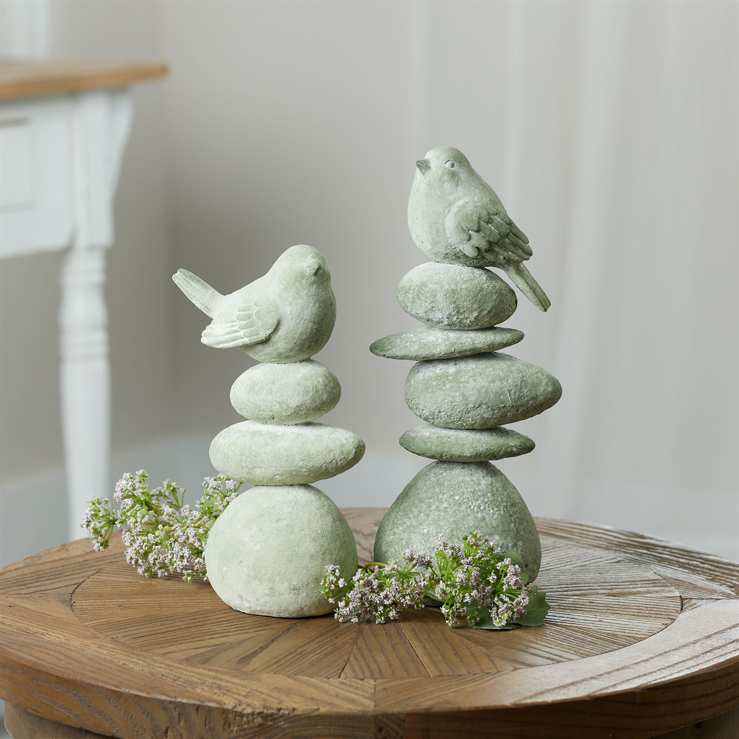 Bird on Rock Stack Figurine Set of 4, GREEN, alternate image number 1