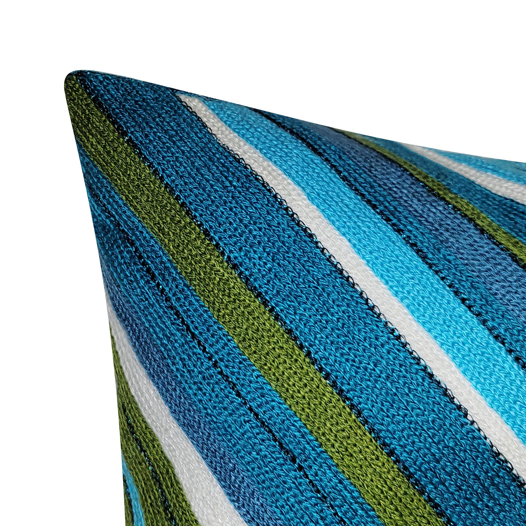 Indoor/Outdoor Ombre Bias Crewel Embroidered Stripe Decorative Throw Pillow 12X24, Aqua Multi, , alternate image number 2