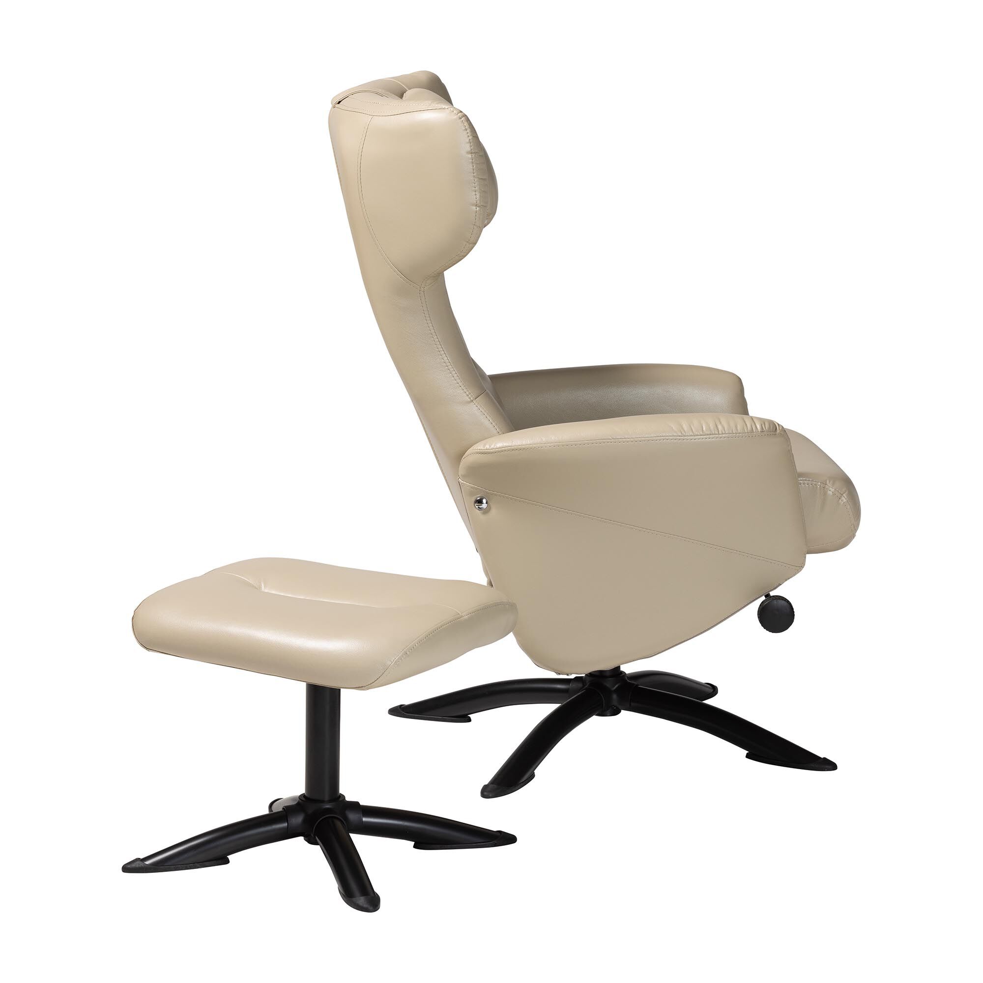 Elwood Modern Brown Faux Leather 2-Piece Lounge Chair and Footrest Set, BEIGE, alternate image number 4