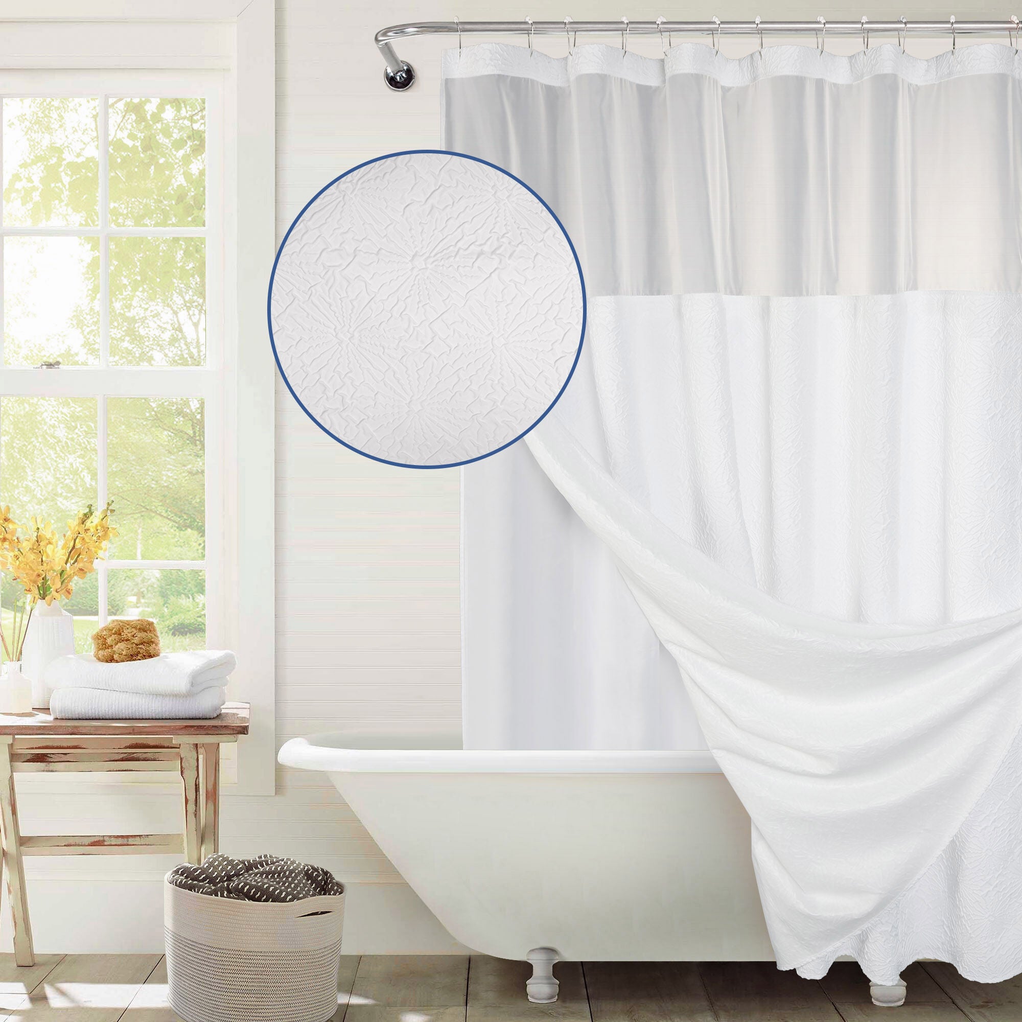 Starburst Crinkle Shower Curtain with Snap-in Liner, Hooks Included