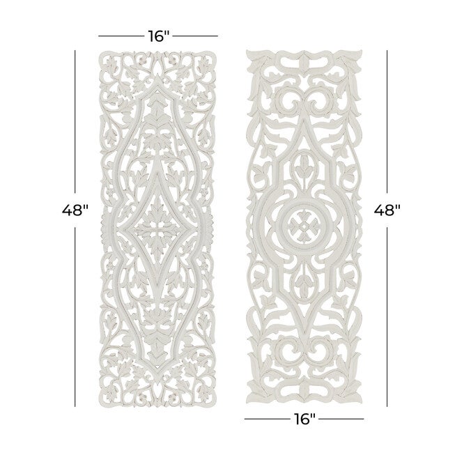 Set Of 2 White Mango Wood Farmhouse Abstract Wall Décor, , alternate image number null