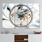 White Stained Glass Floral Art Modern Multipanel Wall Clock, WHITE, hi-res image number 0