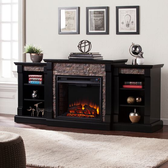 Gallatin Faux Stone Electric Fireplace With Bookcases