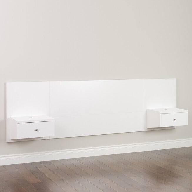 Floating Queen Headboard with Nightstands, White, , on-hover image number 1