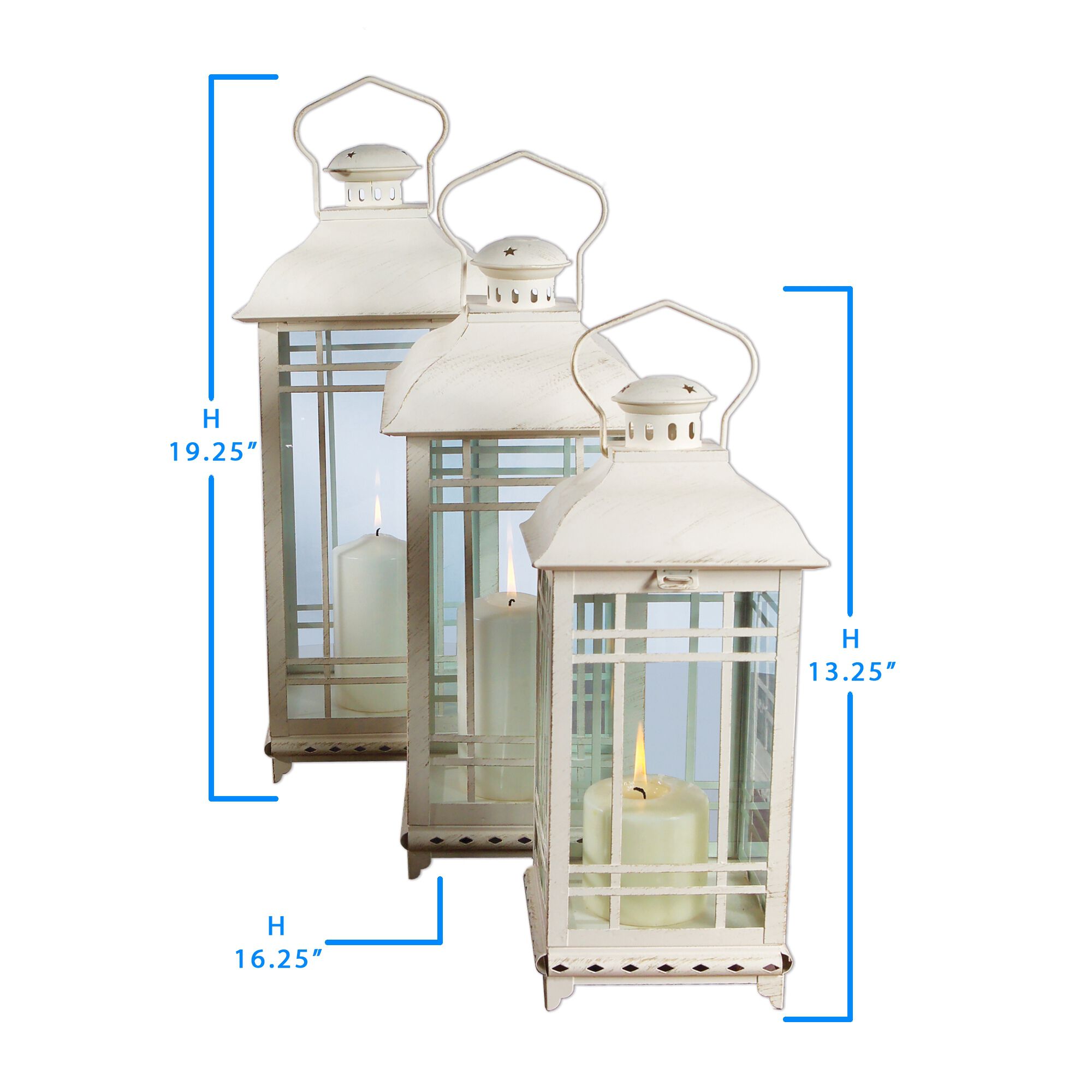 Lantern (Set of 3) 14 inchesH, 17 inchesH, 20 inchesH Metal/Glass, WHITE, alternate image number 1
