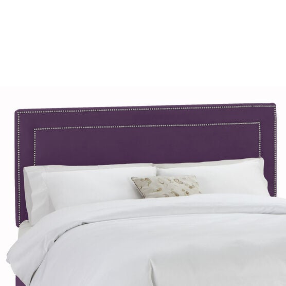 Velvet with Brass Nailhead Trim Full Headboard, 