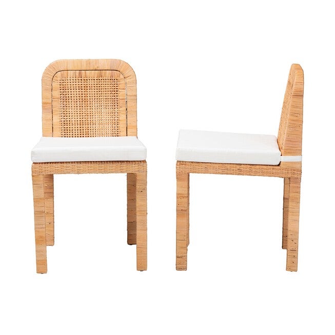 Zariah Modern Bohemian Natural Brown Rattan And Mahogany Wood 2-Piece Dining Chair Set, , alternate image number 2