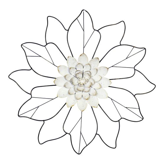 White Metal Outline Flower Wall Decor, WHITE, hi-res image number null
