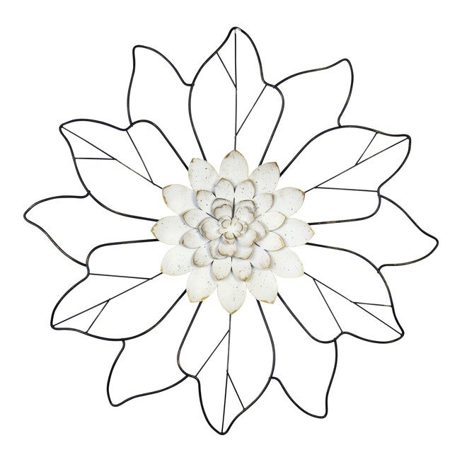 White Metal Outline Flower Wall Decor, WHITE, hi-res image number 0