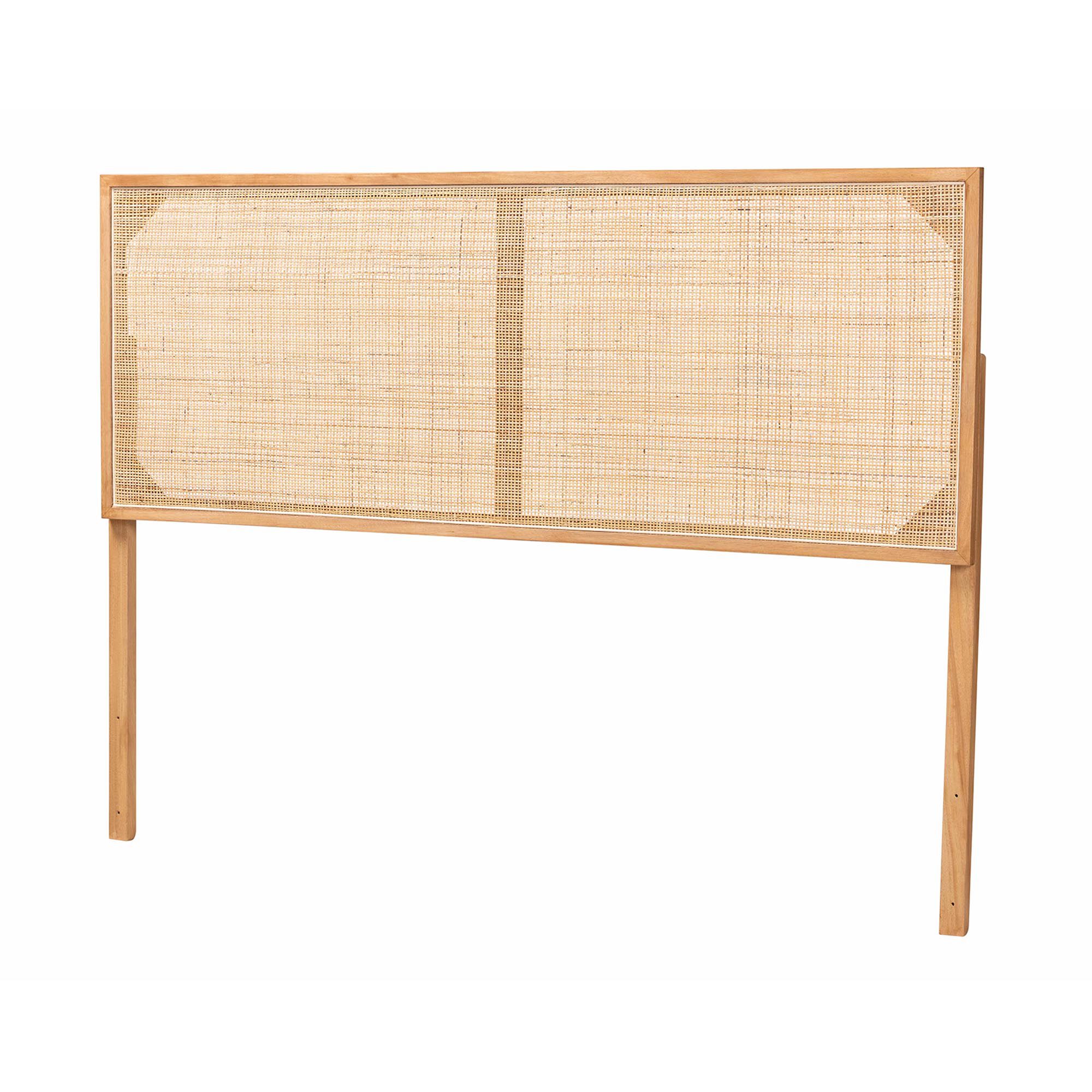 Aurelia Modern Bohemian Natural Brown Finished Bayur Wood and Rattan Queen Size Headboard, NATURAL BROWN, alternate image number 2