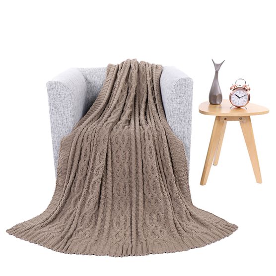 Battilo Home Knitted Chenille Throw Blanket for Sofa and Couch, Lightweight, Soft & Cozy Knit Throws, 51" x 67", CAMEL, hi-res image number null