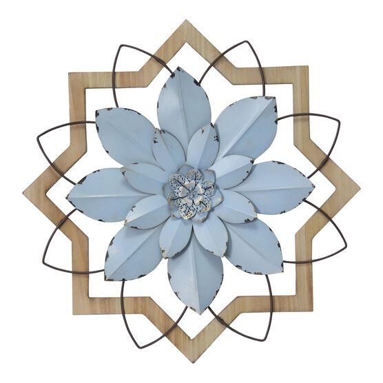 Metal Blue Flower and Wood Frame, BLUE, hi-res image number null
