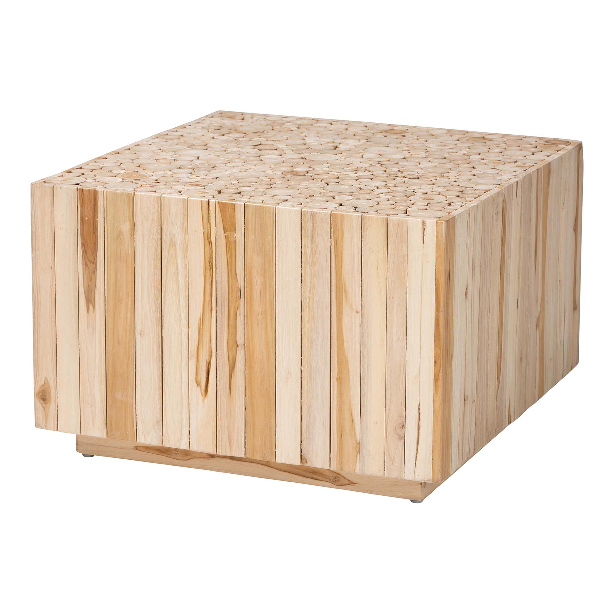 Augusta Bohemian Natural Teak Wood Coffee Table with Unique Repurposed Wood Logs, NATURAL, alternate image number 1